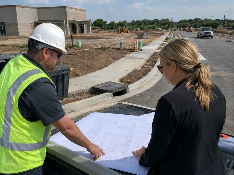 Municipal engineering review of private development plans, utilities, sidewalks, and roadway improvements in Colorado Springs.